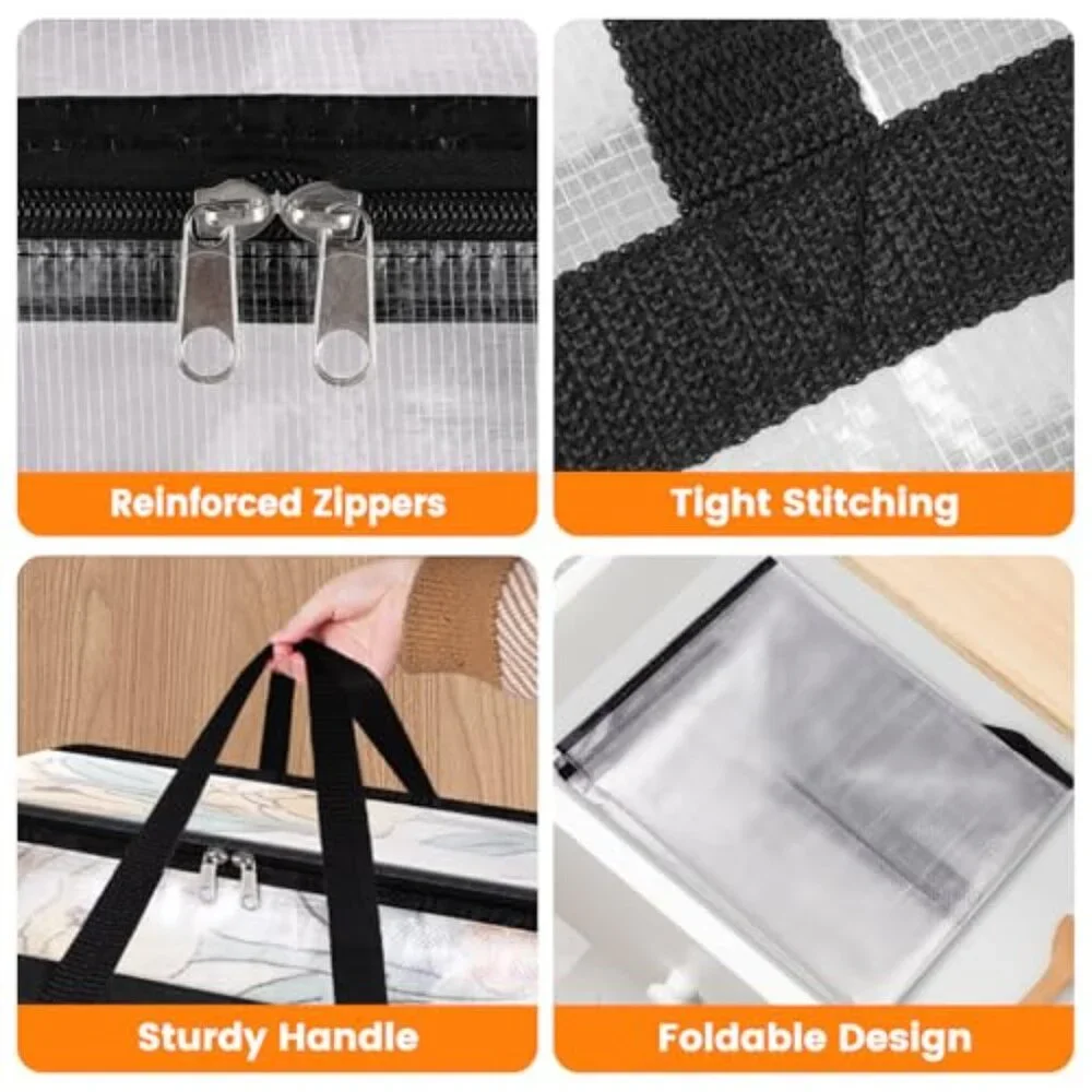 8 Pack Clear Clothes Storage Bags, Moving Bags, Foldable